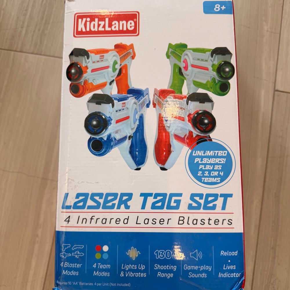 KidzLane Laser Tag Set 4 Infrared Blasters Team Modes Multi Color EUC